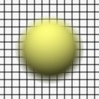 Render 3: Sphere in front of a grid plane, focus between grid and sphere